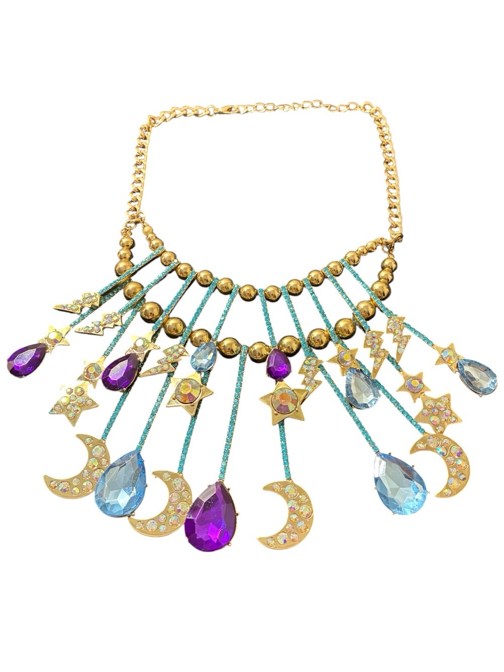Celestial Drop Necklace - Gold with Purple & Light Blue Stones